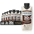 Pioneer Pastures - High Protein A2 Milkshakes - Chocolate - A2 Nutritional Milk, 30g Protein, 2g Sugar, No Artificial Sweeteners, No Seed Oils - All-Natural, Breakfast Shake, Meal Replacement, Workout - 11oz, 12 Pack