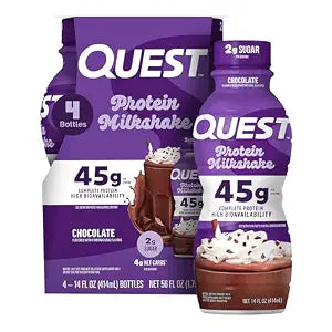 Quest Nutrition Chocolate Protein Shake, 45g Protein, 2g Sugar, 4g Net Carbs, Ready to Drink, Gluten Free, 4 Count