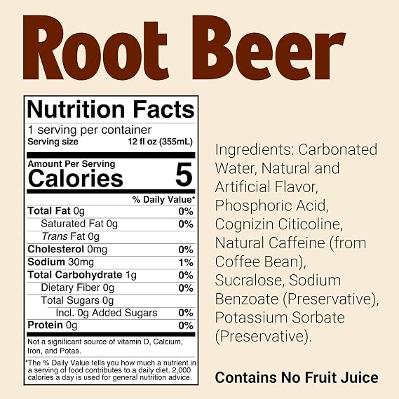 BUM Sugar-Free Energy Drink, Root Beer - Lightly Carbonated & No Artificial Colors, Natural Caffeine & Citicoline for Energy & Focus, Brain Boost & Workout Sports Beverage - 12 oz, Pack of 12