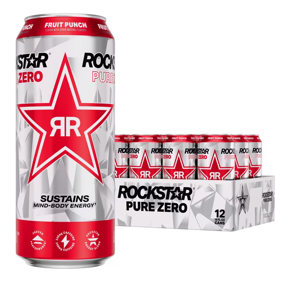 Rockstar Pure Zero Energy Drink, Fruit Punch, 0 Sugar, with Caffeine and Taurine, 16oz Cans (12 Pack) (Packaging May Vary)