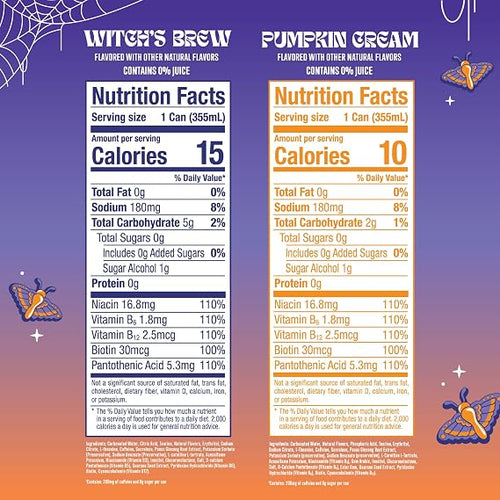Alani Nu VARIETY PACK - WITCH'S BREW & PUMPKIN CREAM Sugar Free, Low Calorie Energy Drinks, 200mg Caffeine, Antioxidants, Biotin B Vitamins, Zero Sugar, 15 Calories or Less, 12 Fl Oz Cans (12 Pack)