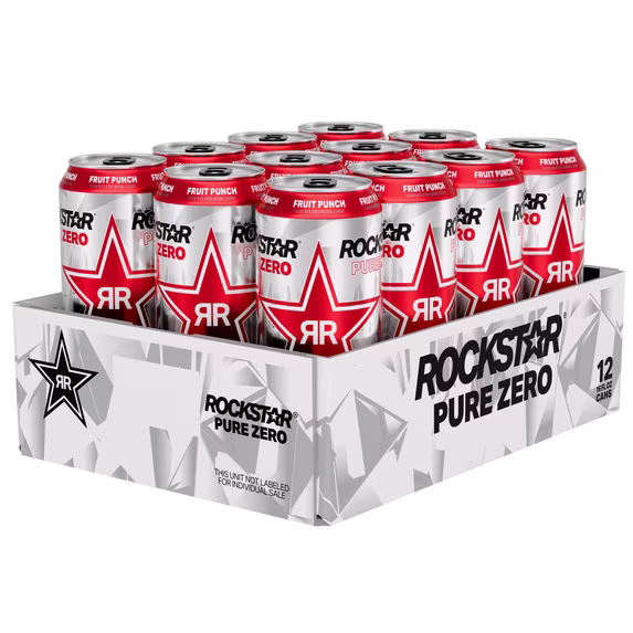 Rockstar Pure Zero Energy Drink, Fruit Punch, 0 Sugar, with Caffeine and Taurine, 16oz Cans (12 Pack) (Packaging May Vary)