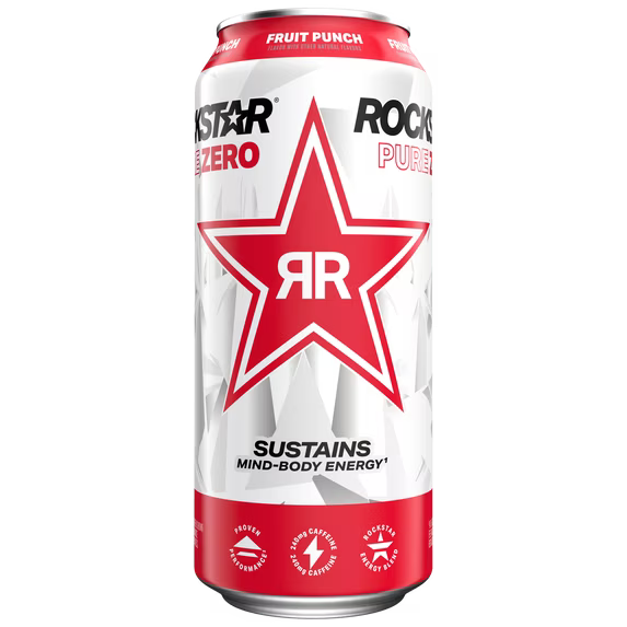 Rockstar Pure Zero Energy Drink, Fruit Punch, 0 Sugar, with Caffeine and Taurine, 16oz Cans (12 Pack) (Packaging May Vary)