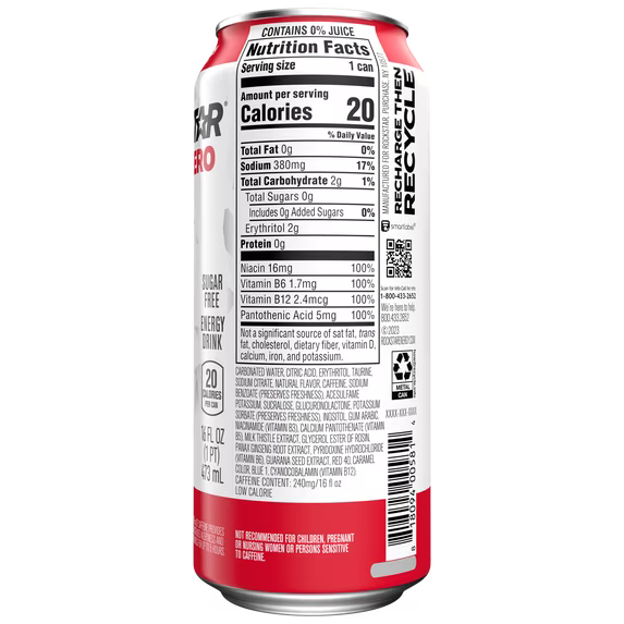 Rockstar Pure Zero Energy Drink, Fruit Punch, 0 Sugar, with Caffeine and Taurine, 16oz Cans (12 Pack) (Packaging May Vary)