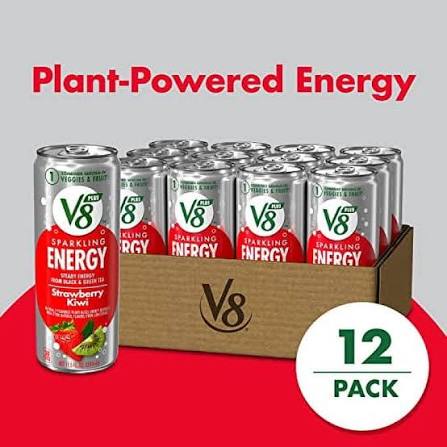 V8 +SPARKLING ENERGY Strawberry Kiwi Energy Drink, Made With Real Vegetable And Fruit Juices, 11.5 FL OZ Can (Pack Of 12)