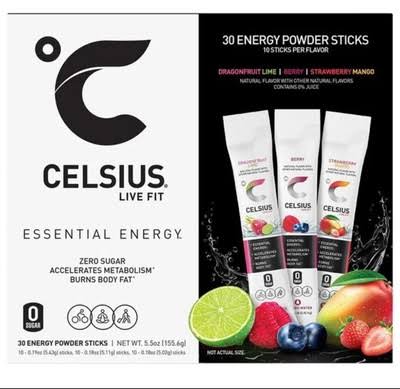 CELSIUS® On-the-Go Powder Sticks Dragonfruit Lime, Essential Energy 2.8 Oz (14 Sticks per Pack)