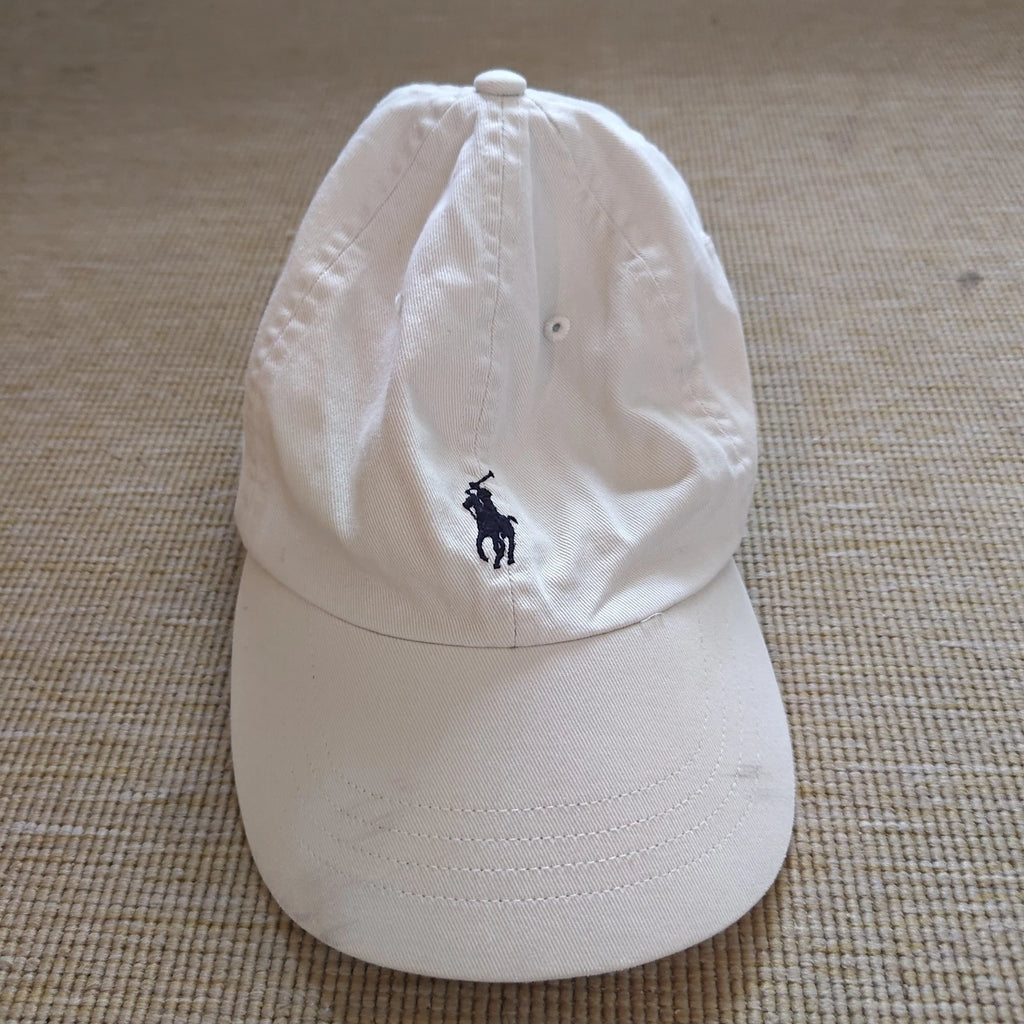 Polo Ralph Lauren Men's White Cotton Baseball Cap with Leather Strap & Pony Logo
