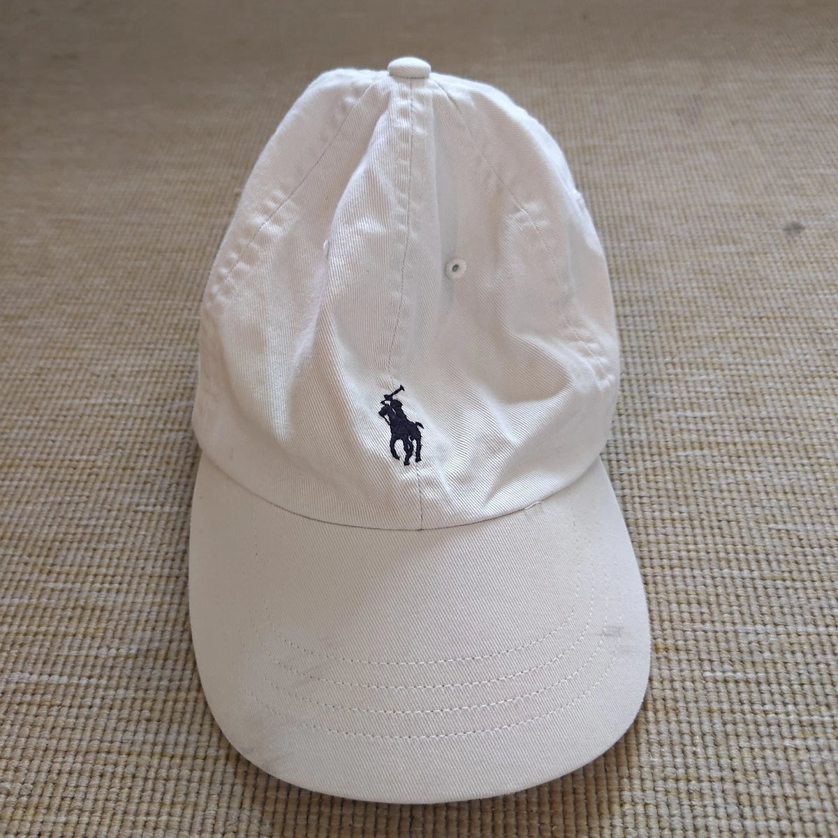 Polo Ralph Lauren Men's White Cotton Baseball Cap with Leather Strap & Pony Logo