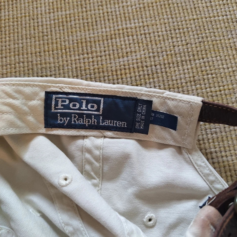 Polo Ralph Lauren Men's White Cotton Baseball Cap with Leather Strap & Pony Logo