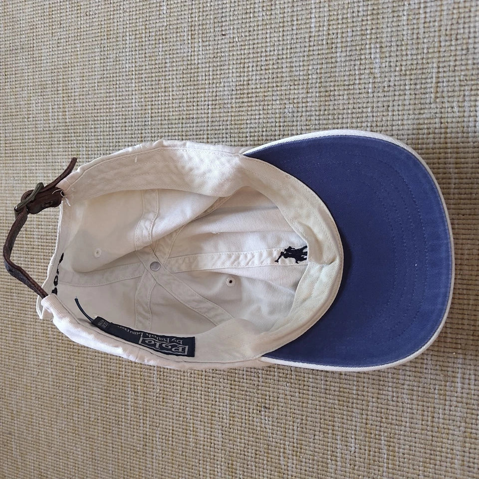 Polo Ralph Lauren Men's White Cotton Baseball Cap with Leather Strap & Pony Logo