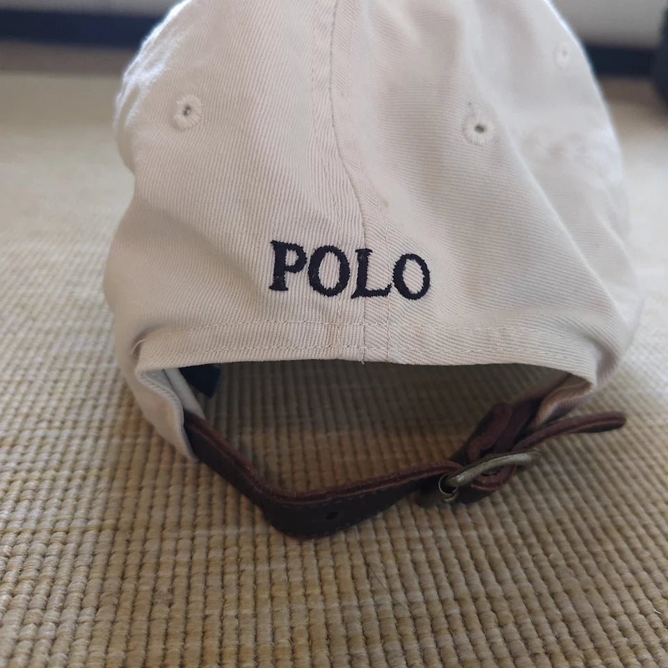 Polo Ralph Lauren Men's White Cotton Baseball Cap with Leather Strap & Pony Logo